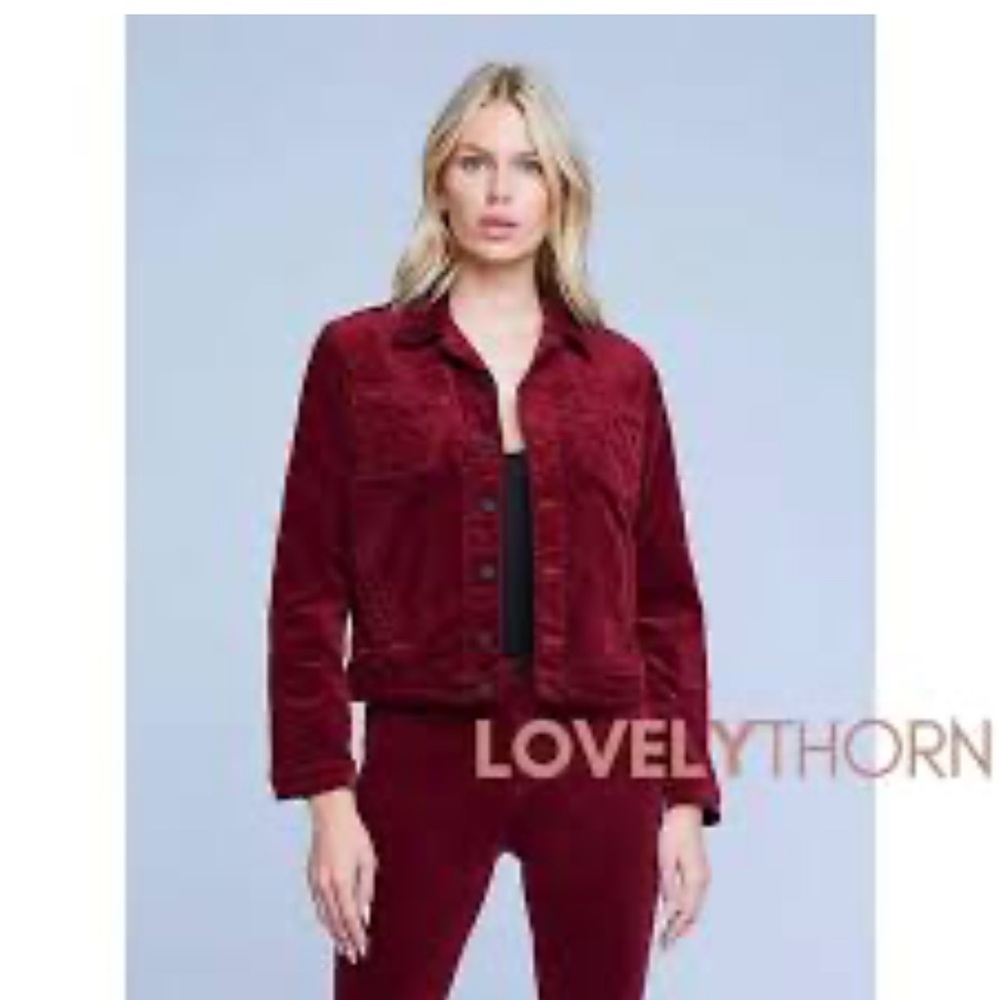 L'AGENCE Red Jean Jacket Cropped Corduroy